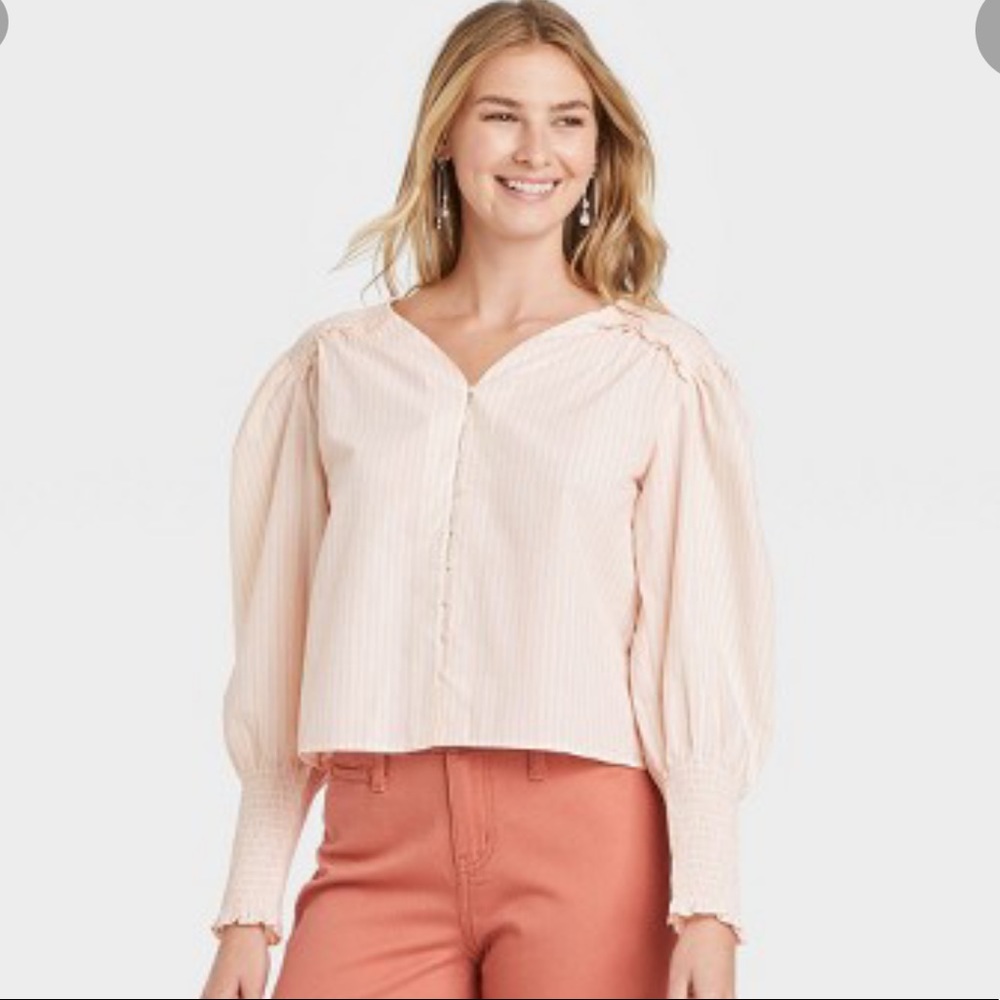 Smocked Poplin V-neck Top